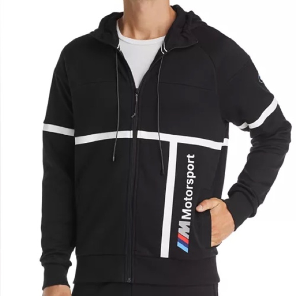 Puma BMW Motorsport Black and White Hooded Jacket XXL 81% Cotton 19% polyester